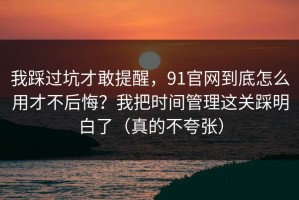 我踩过坑才敢提醒，91官网到底怎么用才不后悔？我把时间管理这关踩明白了（真的不夸张）