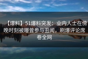 【爆料】51爆料突发：业内人士在傍晚时刻被曝曾参与丑闻，刷爆评论席卷全网
