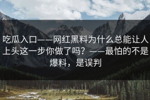 吃瓜入口——网红黑料为什么总能让人上头这一步你做了吗？——最怕的不是爆料，是误判